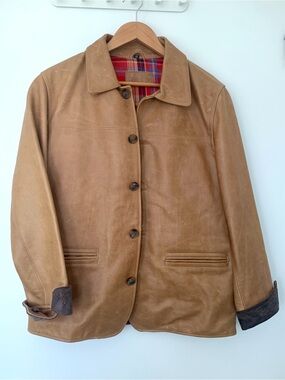Vintage Tan Cow Nappa Leather Car Coat / Work Jacket